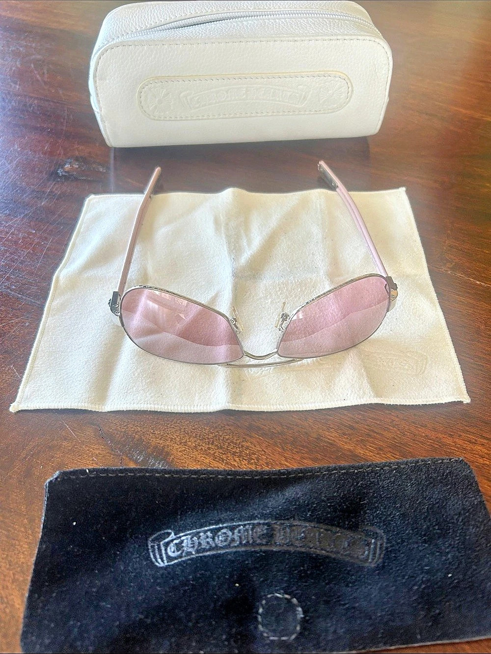Chrome Hearts Riot Riot Aviator Sunglasses Pink & Silver 1-owner Authentic